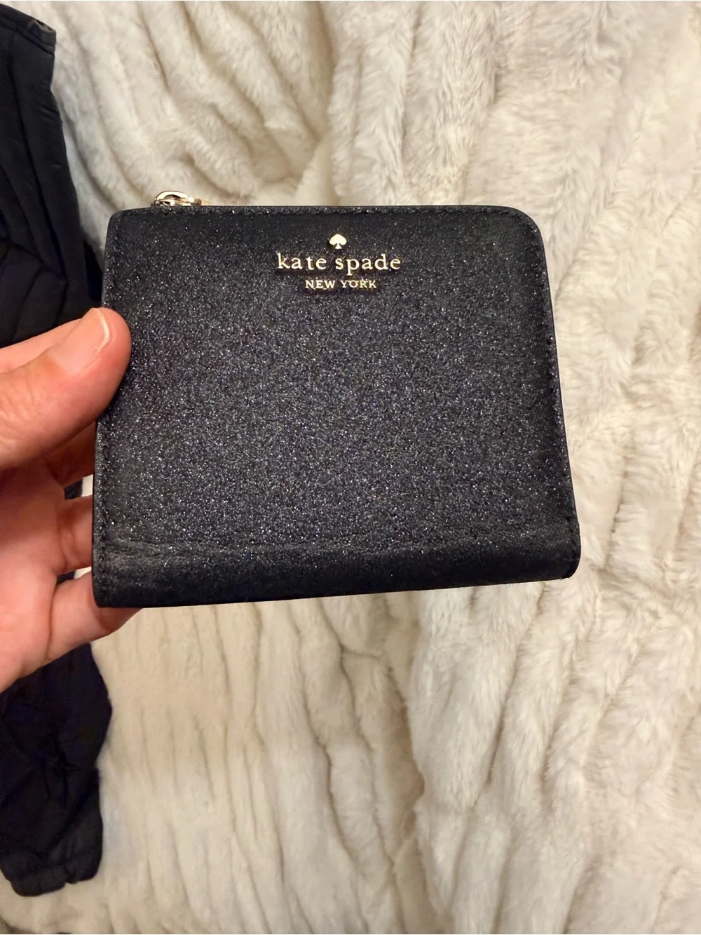 kate spade Black Glitter Zip Around Card Wallet